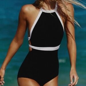 Free People Beach Heidi Surf One-Piece Swimsuit Black White Free-est Medium M